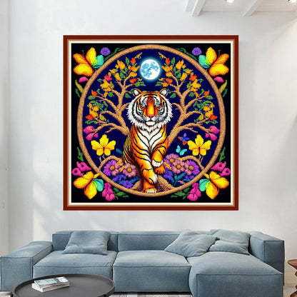 Dimensean Stamped Cross Stitch Kits Full Range of Embroidery Patterns Starter Kits for Beginners Adult or Kids DIY Cross Stitches Needlepoint Kits 11CT-Tiger Wreath 17.7x17.7 inch