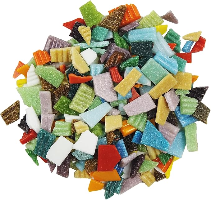 Mosaic Tiles, Glass Mosaic Pieces, 2x2cm Wavy Square Tiles, Mosaic Kits, Glass Mosaic Tiles for Crafts DIY Art, Frames, Vases Filler, Home Decor, 410g/14.5oz (Crushed Mixed Color)