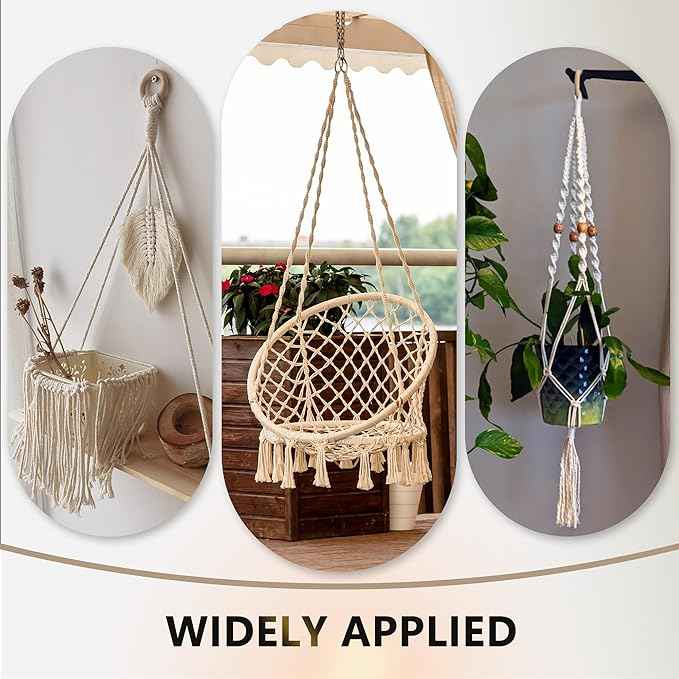227pcs Macrame Kits 3mm 115yards Wall Hanging Natural Cotton Macrame Cord with Wooden Beads & Rings Wooden Sticks, Metal S-hooks Supplies for Hanging Plant Hand Tassel weaving