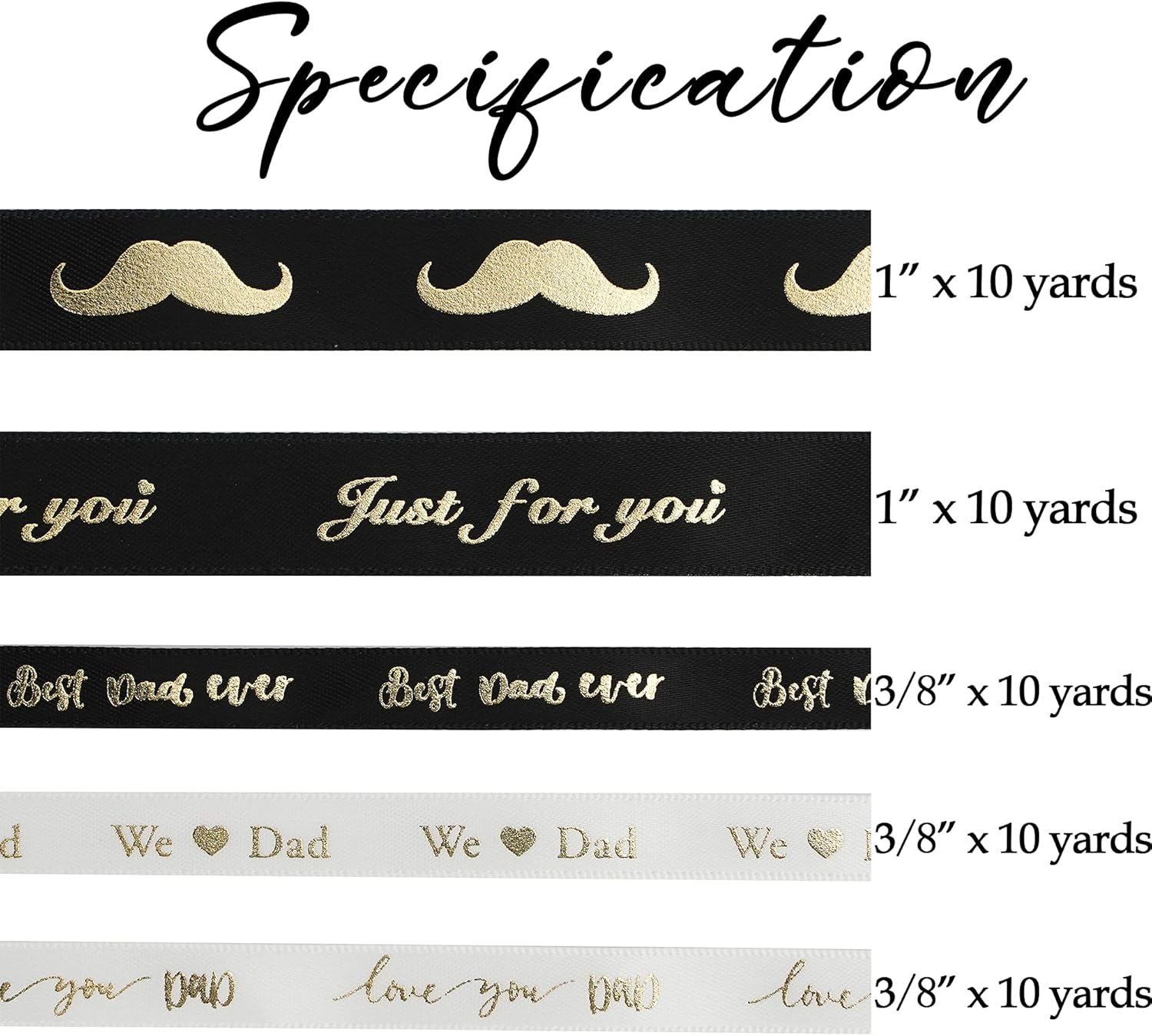 MEEDEE Happy Father's Day Ribbon Fathers Day Decorations Gift Box Wrapping Paper Decor Thank You Satin Thin Ribbon Assorted Black Satin, 5 Rolls with 10 Yards Each Total 50 Yards - Crafty Corner
