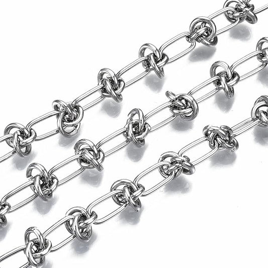 LiQunSweet 16.4 Feet(5m) 304 Stainless Steel Paperclip Jewelry Making Chains Roll Knotted Chain Knot Chains Unfinished Chain for Bracelet DIY Necklace - 11.5x5.8mm