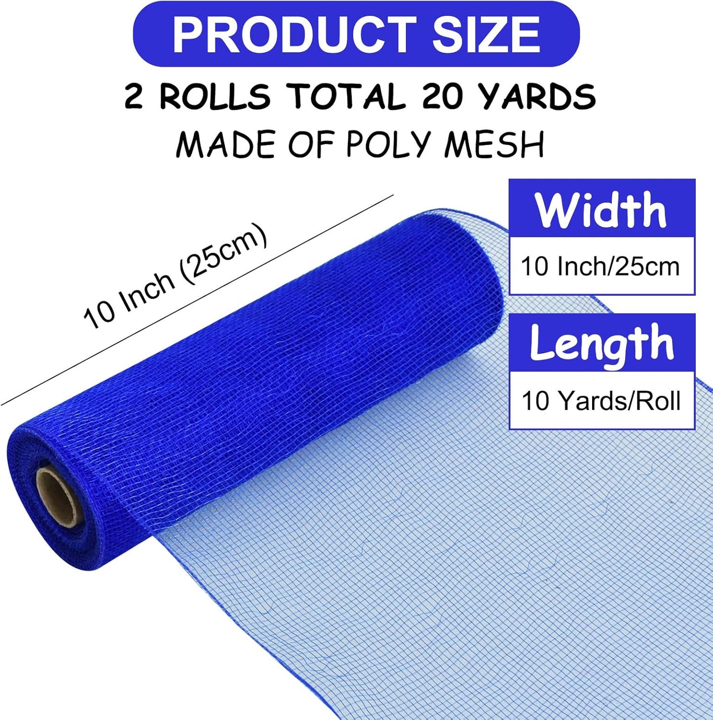TONIFUL 2 Rolls 10 Inch Royal Blue Decorative Mesh Ribbbon Rolls, Fabric Mesh for Mesh Wreath Supplies, Front Door Wreath Crafts Tree Decor Christmas NewYears Halloween Decoration (10 yds/roll) - Crafty Corner