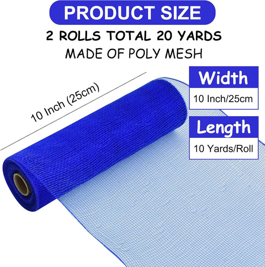 TONIFUL 2 Rolls 10 Inch Royal Blue Decorative Mesh Ribbbon Rolls, Fabric Mesh for Mesh Wreath Supplies, Front Door Wreath Crafts Tree Decor Christmas NewYears Halloween Decoration (10 yds/roll) - Crafty Corner