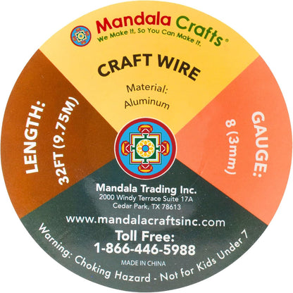 Mandala Crafts 8 Gauge Anodized Aluminum Craft Wire for Jewelry Making - 32 FT Colored Flexible Black Wire - Bendable for Bonsai Armature Crafting Sculpting - Crafty Corner