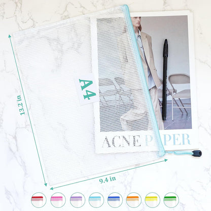 24pcs Mesh Bags With Zipper, A4 Zippered Pouch, Clear Pouches With Zipper, 8 Colors Mesh Bags, Plastic Bag, Letter Size Organization Pouches for Office, File, Toys, School