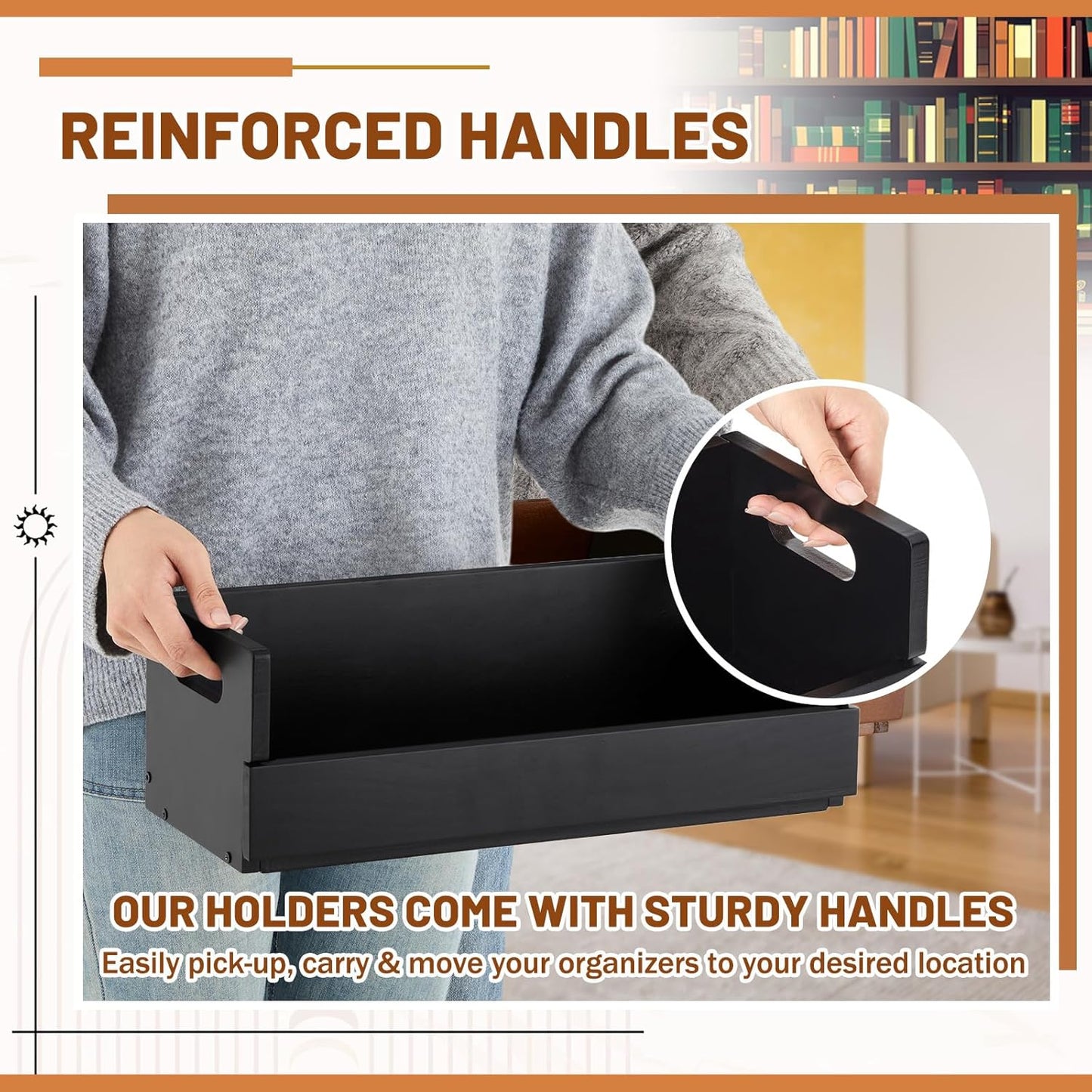 1 Set Wooden CD Storage Box Holder Shelf Cassette Tape Display Racks with Carrying Handles, Organizer Shelf for Movie Cases, DVDs, Each Set Can Store up to 36 Pcs CDs (Black)