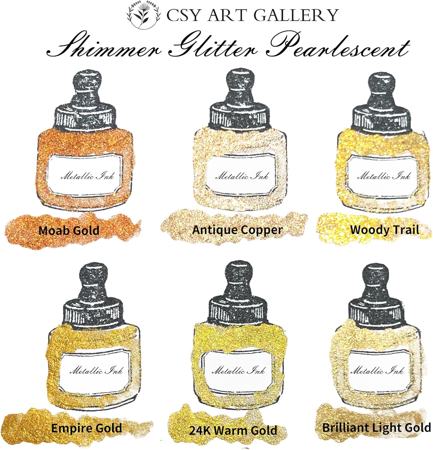 CSY art gallery Metallic Acrylic Paint Ink-Water Resistant Drawing Inks Set-24K Gold Alcohol Ink-Mica Paint for Resin, Rock,Markers Refill,Wood,Crafts (Fallen Leaves Starlight Set) - Crafty Corner