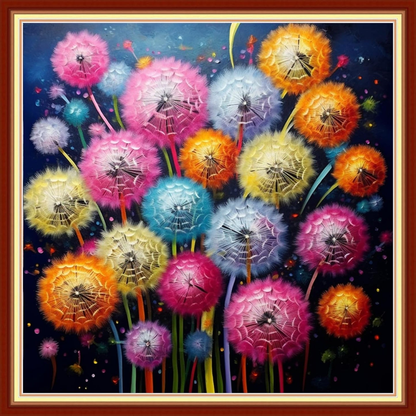 Disxvivy Cross Stitch Stamped Full Embroidery Kits DIY 11CT Cotton Thread Printed DIY Needlepoint Kits Craft Needlework Set Cross-Stitch Stamped Sets-Colorful Dandelion 18x18 inch