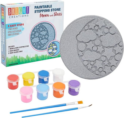 Bright Creations Stepping Stones Outdoor Paint-Your-Own Moon & Stars Kit - 10-Inch, Multicolor, 11-Piece - with Acrylic Paint & Brushes - Garden Stone Craft Kit
