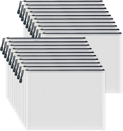 AUSTARK 20 Pcs Zipper File Bags, Plastic Mesh Pouch, Board Game Storage, Waterproof Bags for Office School (B4 Size 15''x11'', White and Black)