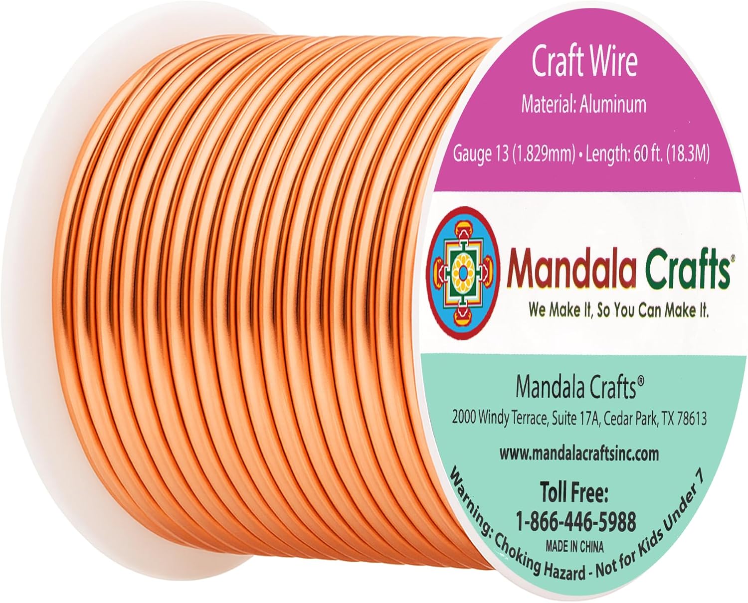 Mandala Crafts 13 Gauge Anodized Aluminum Craft Wire for Jewelry Making - 60 FT Colored Flexible Copper Tone Wire - Bendable for Bonsai Armature Crafting Sculpting - Crafty Corner