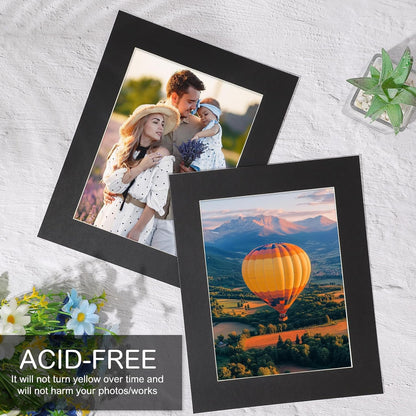 Prudiut 15 Pack 8x10 Black Picture Mats, Frame Mattes for 5x7 Pictures Photo Frame Mat Core Bevel Cut Mat Board Show Kit for Photos, Prints, Artworks