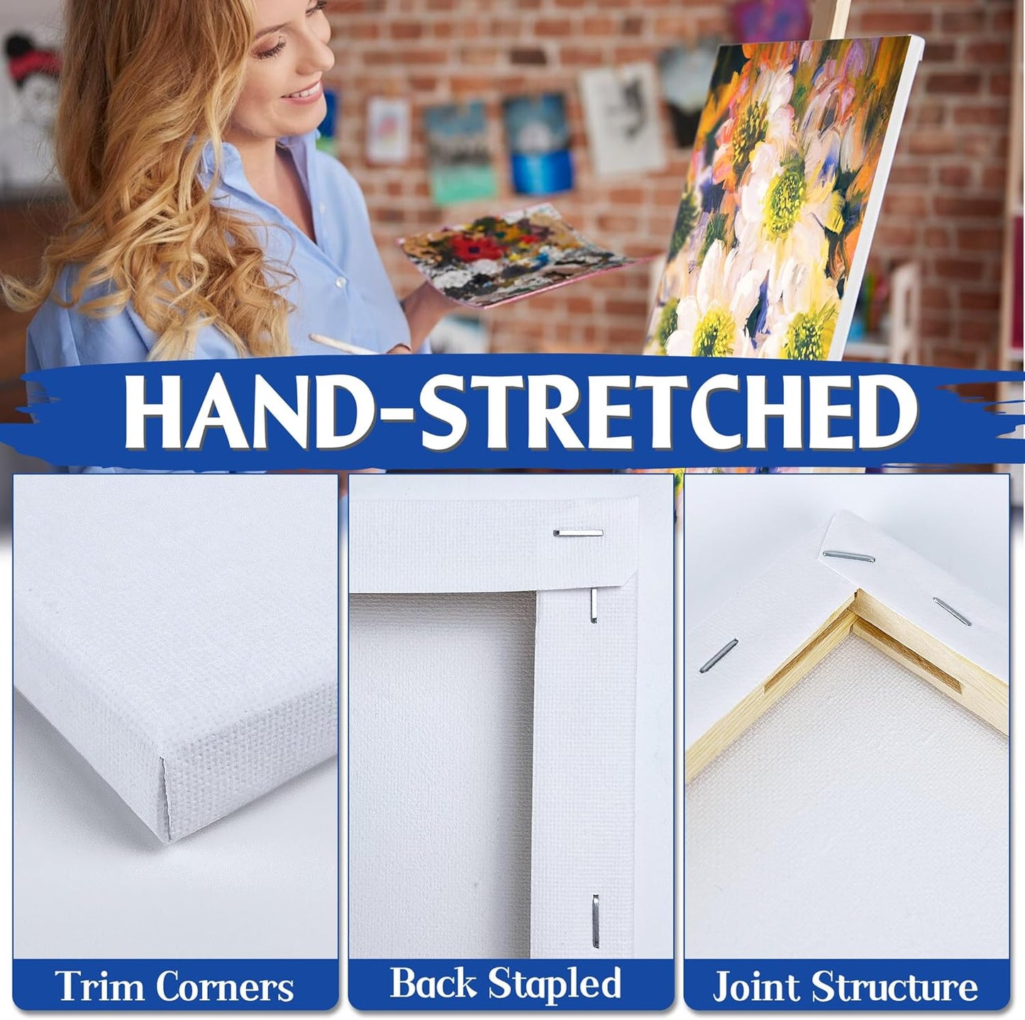 Stretched Canvases for Painting with 4x4 Inch, 6x6 Inch, 8x10 Inch, 3 Packs Pinting Blank Canvases for Acrylics,Oils & Other Painting Media, 5/8 Inch Profile 100% Cotton Artist Framed Canvas