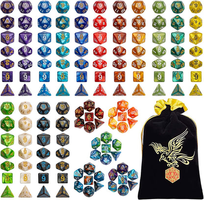 QMay DND Dice Set - 20x7 (140 Pieces) Polyhedral Dice, 20 Colors D&D Dice for Dungeons and Dragons Tabletop Role-Playing Games with 1 Drawstring Bag