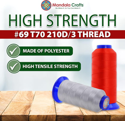 Mandala Crafts Black Heavy Duty Thread -1500 Yds Tex 70 Thread for Sewing Drapery Jeans Leather Hair - Bonded Polyester Thread Outdoor Marine Upholstery Threads