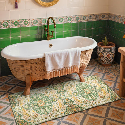 Lahome Bohemian 2x6 Washable Hallway Runner Rug, Kitchen Runner Rugs Non Skid Washable, Floral Medallion Soft Bathroom Carpet Runners for Laundry Room Bedroom Foyer Entryway, Yellow/Green/Multi