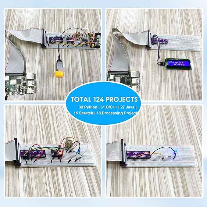 Ultimate Starter Kit for Raspberry Pi 5 4 B 3 B+ 400 Zero 2 W, Python C C++ Java Scratch Processing Code, 297 Items, 124 Projects, Online Tutorial Courses for Beginner (Without Raspberry Pi)