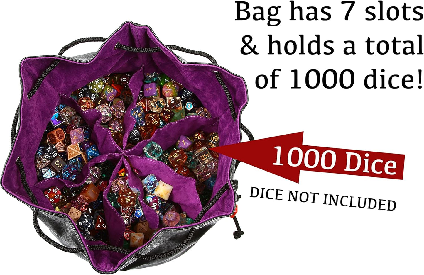 Forged Dice Co. Pouch of The Endless Hoard Dice Bag - Holds Over 1,000 Polyhedral Dice - Dice Storage Bag with 7 Pockets - Perfect for Bulk Dice - Black/Purple