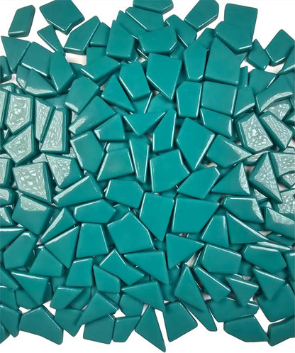 Irregular Glass Mosaic Tiles Bulk 500g Glossy and Iridescent Mosaic Glass Tiles for DIY Projects and Arts and Crafts Solid Colors and Mixes (Glossy Teal)