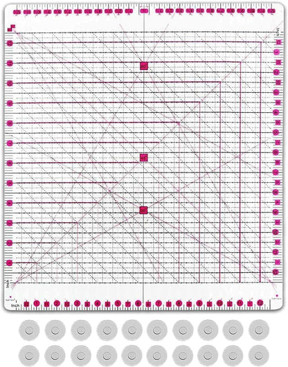 12.5 * 12.5" Quilting Ruler,Square Sewing Ruler, Durable 4mm Thick Slotted Rulers,Clear Mark Acrylic Ruler for Quilting, Sewing, Crafts Template for Precise Cutting