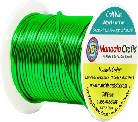 Mandala Crafts 14 Gauge Anodized Aluminum Craft Wire for Jewelry Making - 60 FT Colored Flexible Kelly Green Wire - Bendable for Bonsai Armature Crafting Sculpting - Crafty Corner