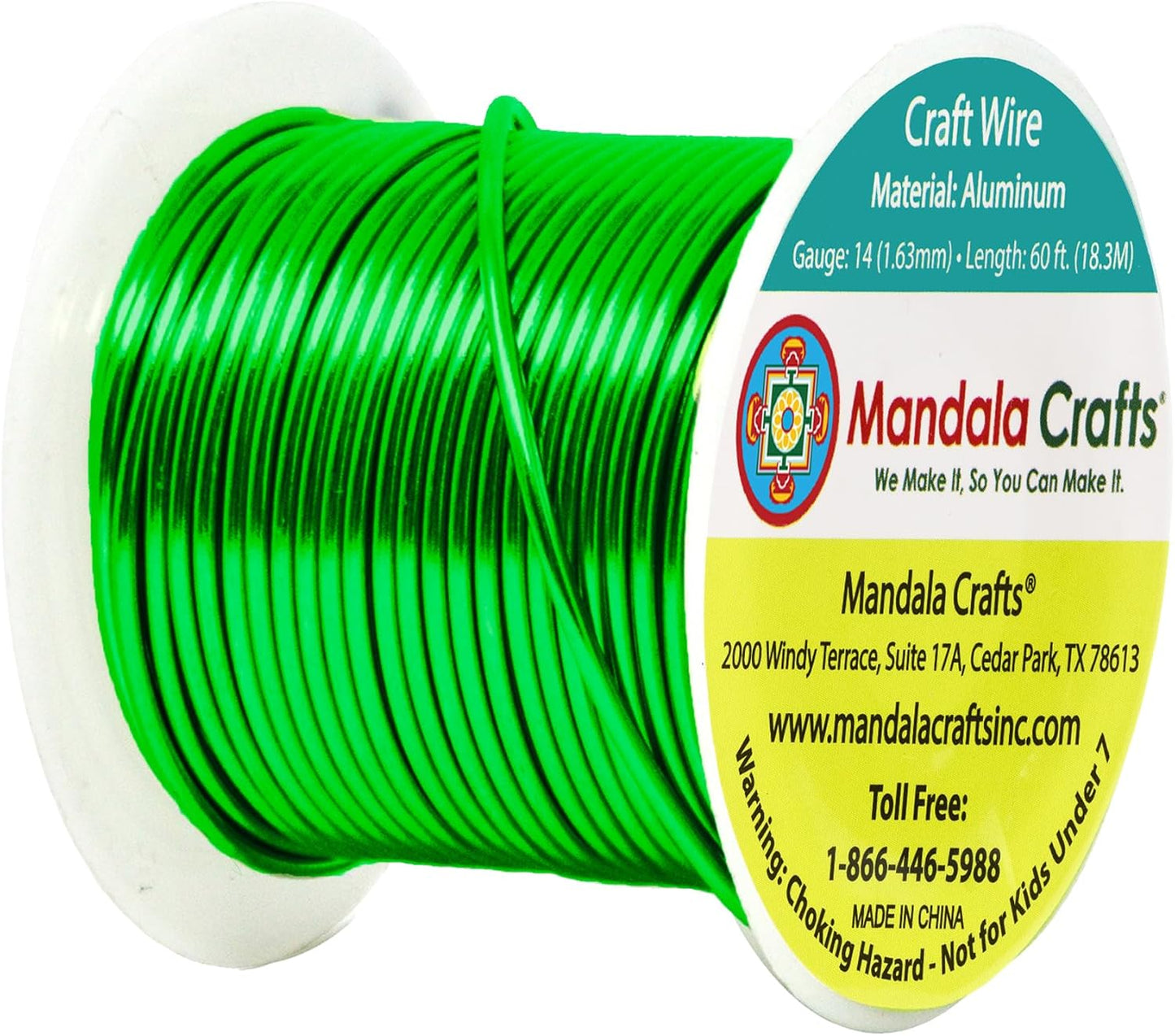 Mandala Crafts 14 Gauge Anodized Aluminum Craft Wire for Jewelry Making - 60 FT Colored Flexible Kelly Green Wire - Bendable for Bonsai Armature Crafting Sculpting - Crafty Corner