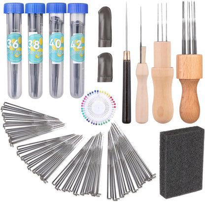 Yizzvb 127 Pcs Needle Felting Needles, 4 Sizes Felting Needles, Needle Felting Tools Wool Felting Supplies Kit with 3 Types Wooden Holders, Foam Pad, Needle Felting Starter Kit for DIY Crafts