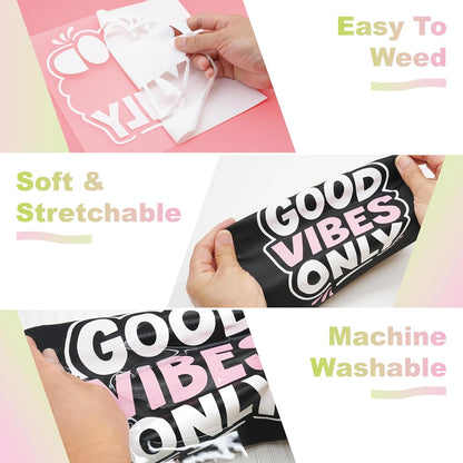 Purple PU Heat Transfer Vinyl, 12 Pcs 12"x10" HTV Sheets – Soft & Stretchable Iron-On Vinyl, Easy to Cut & Weed, Compatible with Cricut & Silhouette – Great for DIY Family Shirts & Crafts