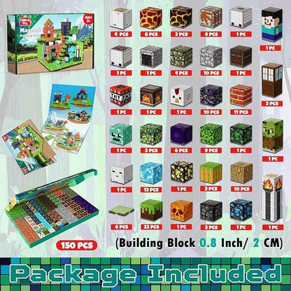 150 PCS Magnetic Blocks - Magnetic Building Block with 6 Base Plate, Stacking Magnets for Kids, Sensory Toy for Toddlers STEM Learning, Birthday Gifts for 3+ Years Old Boys Girls