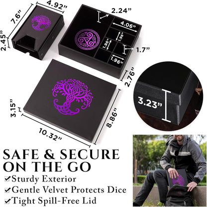 Dice Tray and Dice Tower for DND and RPG - All-in-One Game Roamer Tray & Large Tower for Random Rolls - Stores Your Sets, Mini's and More Compatible with D&D (Purple Tree)