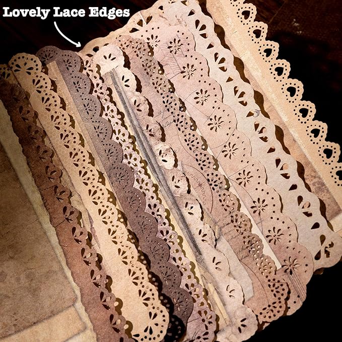 60 Sheets Lace Edged Scrapbook Stationery Paper Assorted Set - 6 Pack Vintage Paper for Letter Writing Scrapbooking Embellishments Planner Bullet Junk Journal Supplies Collage Background 4.9x6.9 Inch