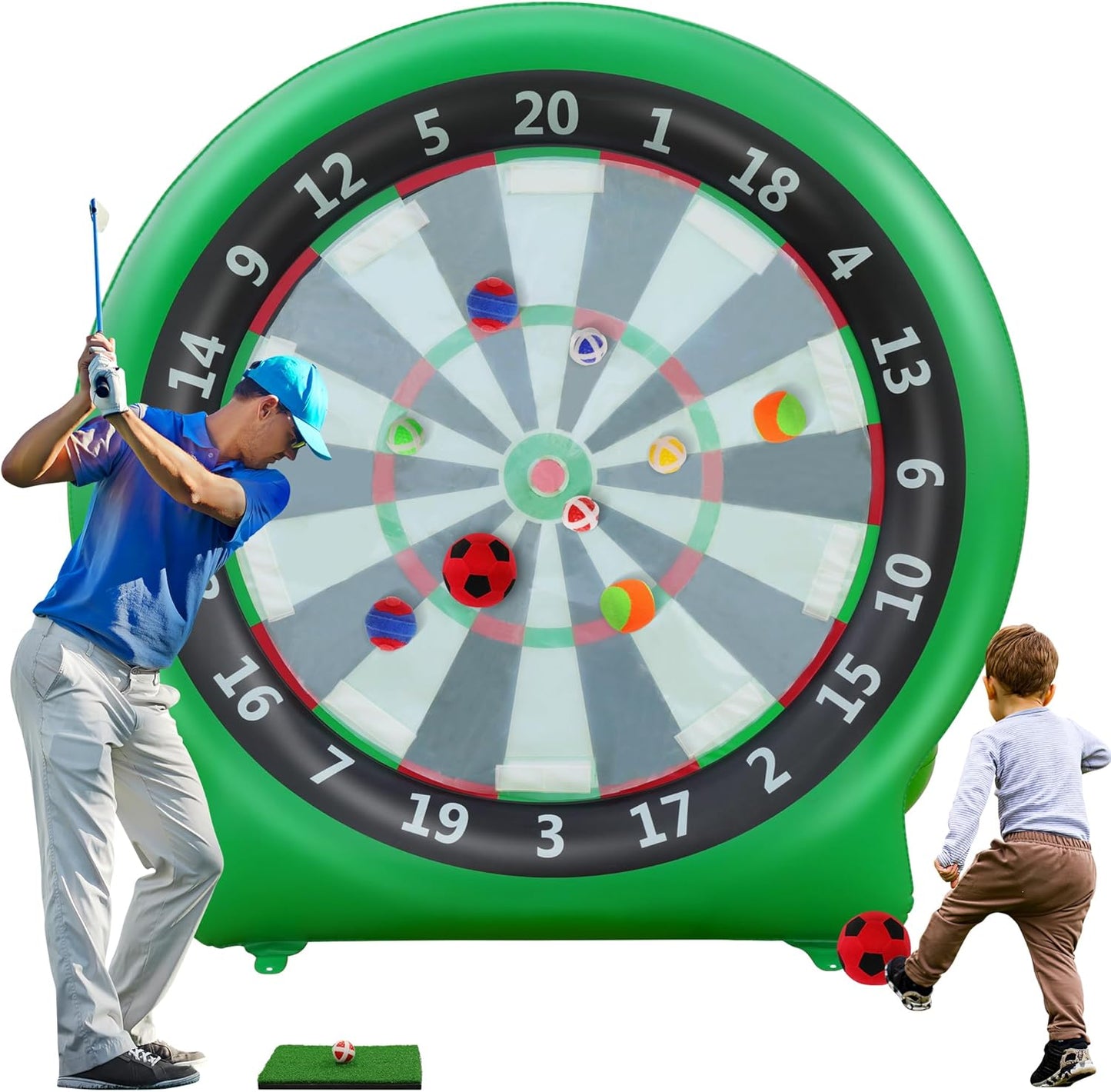 6FT Inflatable Dartboard, Giant Kick Darts Soccer Darts Golf & Throw Dart with Air Pump, Giant Outdoor Games, Blow up Soccer Dart for Yard Party Large Dartboard for Kids & Adults 20+Games