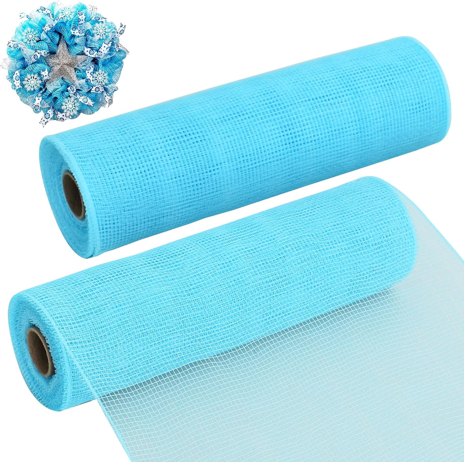 TONIFUL 2 Rolls 10 Inch Light Blue Decorative Mesh Ribbbon Rolls, Fabric Mesh for Mesh Wreath Supplies, Front Door Wreath Crafts Tree Decor Christmas NewYears Halloween Decoration (10 yds/roll) - Crafty Corner