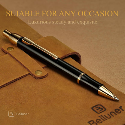 BEILUNER Luxury Gel Pen with 24K Gold Electroplating Finish, Black Piano Lacquer, Luxury Grade Craftsmanship, Best Gel Pen Gift Set for Men and Women