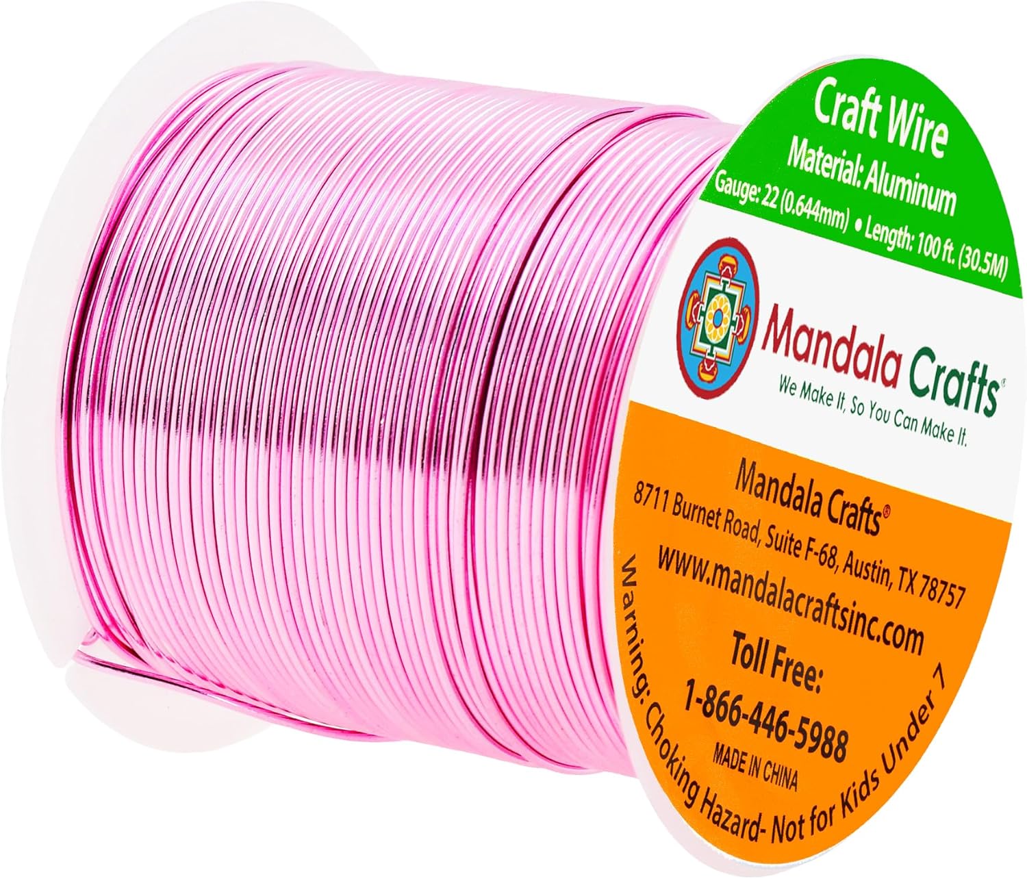 Mandala Crafts 22 Gauge Anodized Aluminum Craft Wire for Jewelry Making - 100 FT Colored Flexible Pink Wire - Bendable for Bonsai Armature Crafting Sculpting - Crafty Corner