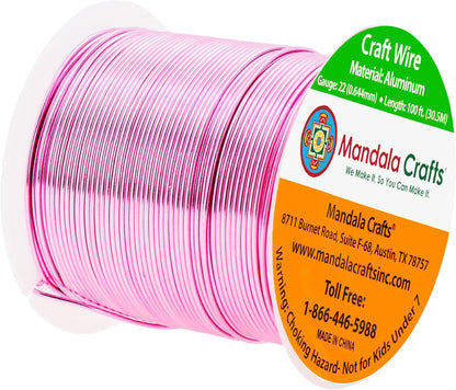 Mandala Crafts 22 Gauge Anodized Aluminum Craft Wire for Jewelry Making - 100 FT Colored Flexible Pink Wire - Bendable for Bonsai Armature Crafting Sculpting - Crafty Corner