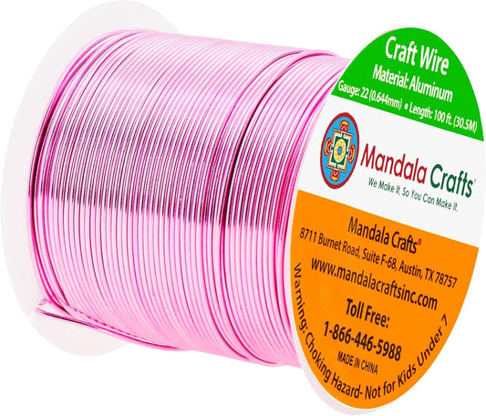 Mandala Crafts 22 Gauge Anodized Aluminum Craft Wire for Jewelry Making - 100 FT Colored Flexible Pink Wire - Bendable for Bonsai Armature Crafting Sculpting - Crafty Corner