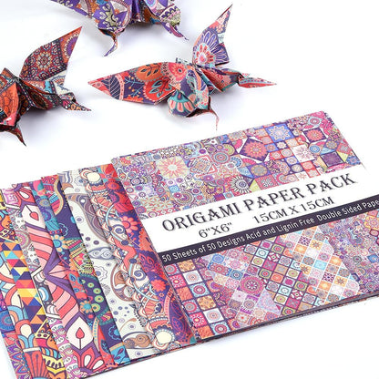 Origami Paper Kit 50 Sheets 70GSM 6 Inch Square Double Sided Color 50 Vivid Japanese Washi Chiyo Colors for Hand Crafts Origami Paper Arts Creativity.Ethnic Style - Crafty Corner