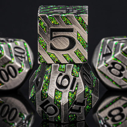 Stripe Metal Dice Set D&D,7PCS Solid Metal Glitter Dice with Gift Box,RPG Polyhedral Dice Set for DND Table Game