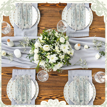Yeaqee 100 Pcs Vintage Boho Napkins Paper Guest Towels 2 Ply Decoupage Napkins Disposable Decorative Hand Towel for Bathroom Kitchen Fall Wedding Party Dinner(Blue and Grey)