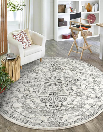Lahome Bohemian Washable Round Rug, Large Round Rugs 6ft Non Slip Circle Rugs for Living Room, Soft Non Slip Non Shedding Printed Indoor Carpet for Dining Bedroom Kitchen Office, Beige