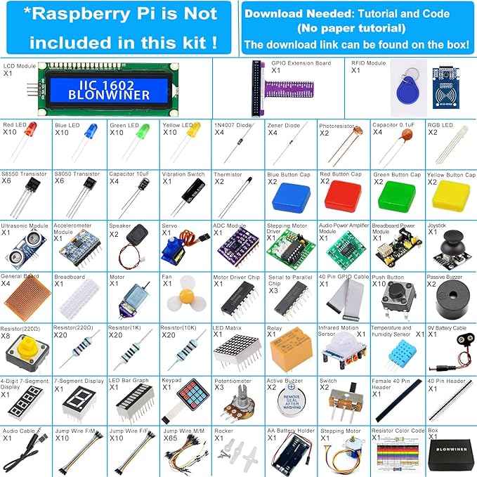 Ultimate Starter Kit for Raspberry Pi 5 4 B 3 B+ 400 Zero 2 W, Python C C++ Java Scratch Processing Code, 297 Items, 124 Projects, Online Tutorial Courses for Beginner (Without Raspberry Pi)