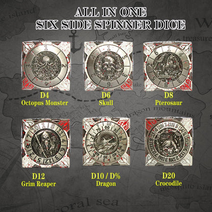 6 Sided Spinner DND Dice - Metal D4 D6 D8 D10 D10% D12 D20 All in One D&D Set - Cool Role Playing Gifts for Dungeons and Dragons TRPG MTG Games Lover Players (6 Sided-Bloodstained)