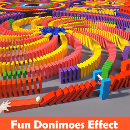 1000 Piece Dominoes Set for Kids with Extra 20 Blocks, Colorful Dominos Tiles for Building, Stacking, Racing, Tumbling, Wood Domino with Storage Bag and Box