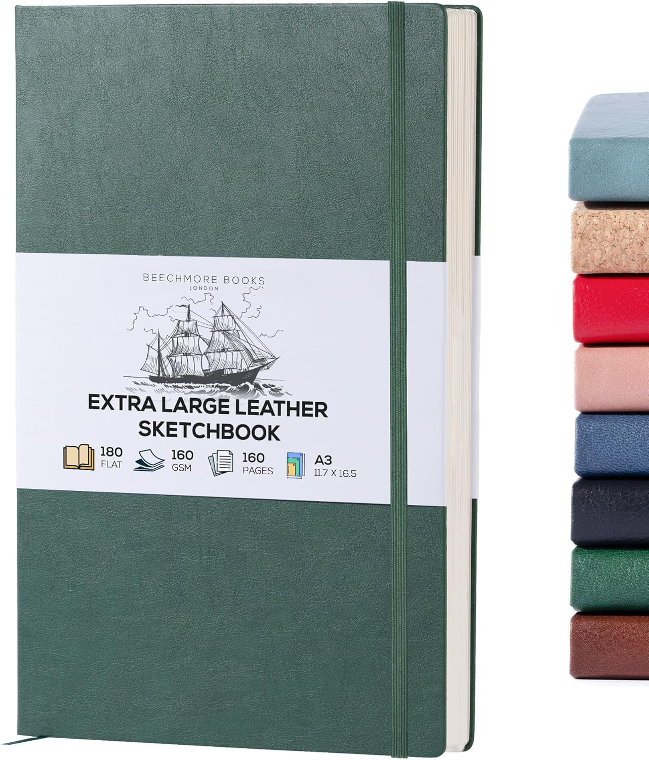 Beechmore Books A3 Sketchbook – 11.7x16.5 Premium Vegan Leather Bound Large Sketch Book Hardcover with 160 Thick 160gsm Perforated Ivory Pages, Blank Sketch Pad Gift Boxed Back Pocket Ribbon Bookmark - Crafty Corner