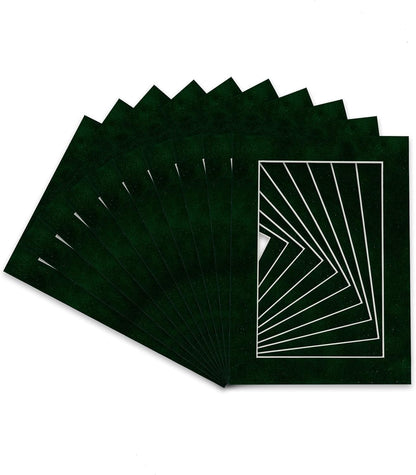 Pack of TEN 11x14 Mats Bevel Cut for 8.5x11 Photos - Acid Free Green Suede Precut Matboards For Pictures, Photos, Framing - 4-ply Thickness