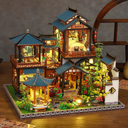 DIY Book Nook Kit - DIY Miniature Dolls House Kit with Furniture and LED Light, 3D Puzzle Wooden Art Bookends, Model Kits for Adults to Build (Yayun Lanting)