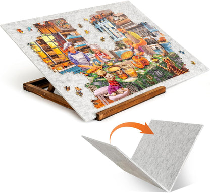 Tektalk Foldable Jigsaw Puzzle Board with 3 Angle Adjustable Bracket/Stand, Lightweight Portable Puzzle Mat Plateau with Wooden Easel, Foldaway Felt Puzzle Table, for Up to 1000 Pieces (Light Gray)