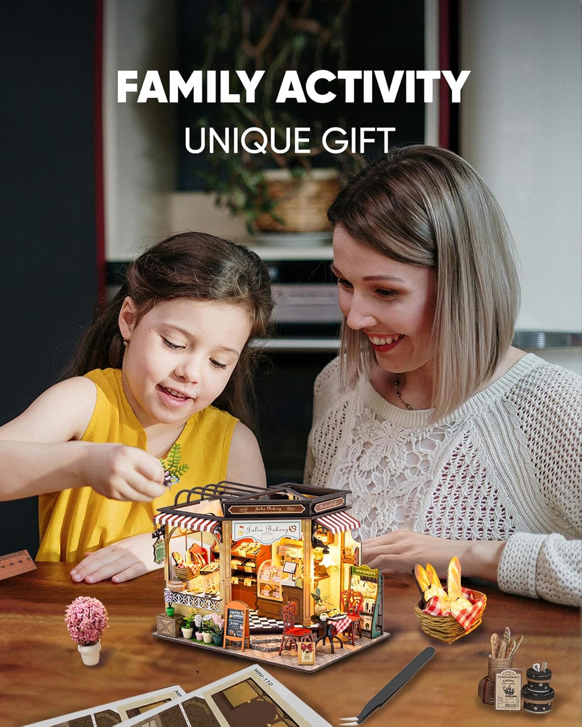 DIY Miniature House Kit, DIY Dollhouse Kit for Adults to Build, Mini House Kit with LED, Mayberry Street Miniatures, Ideal Gifts for Birthday, Valentine Christmas (Bakery Shop)