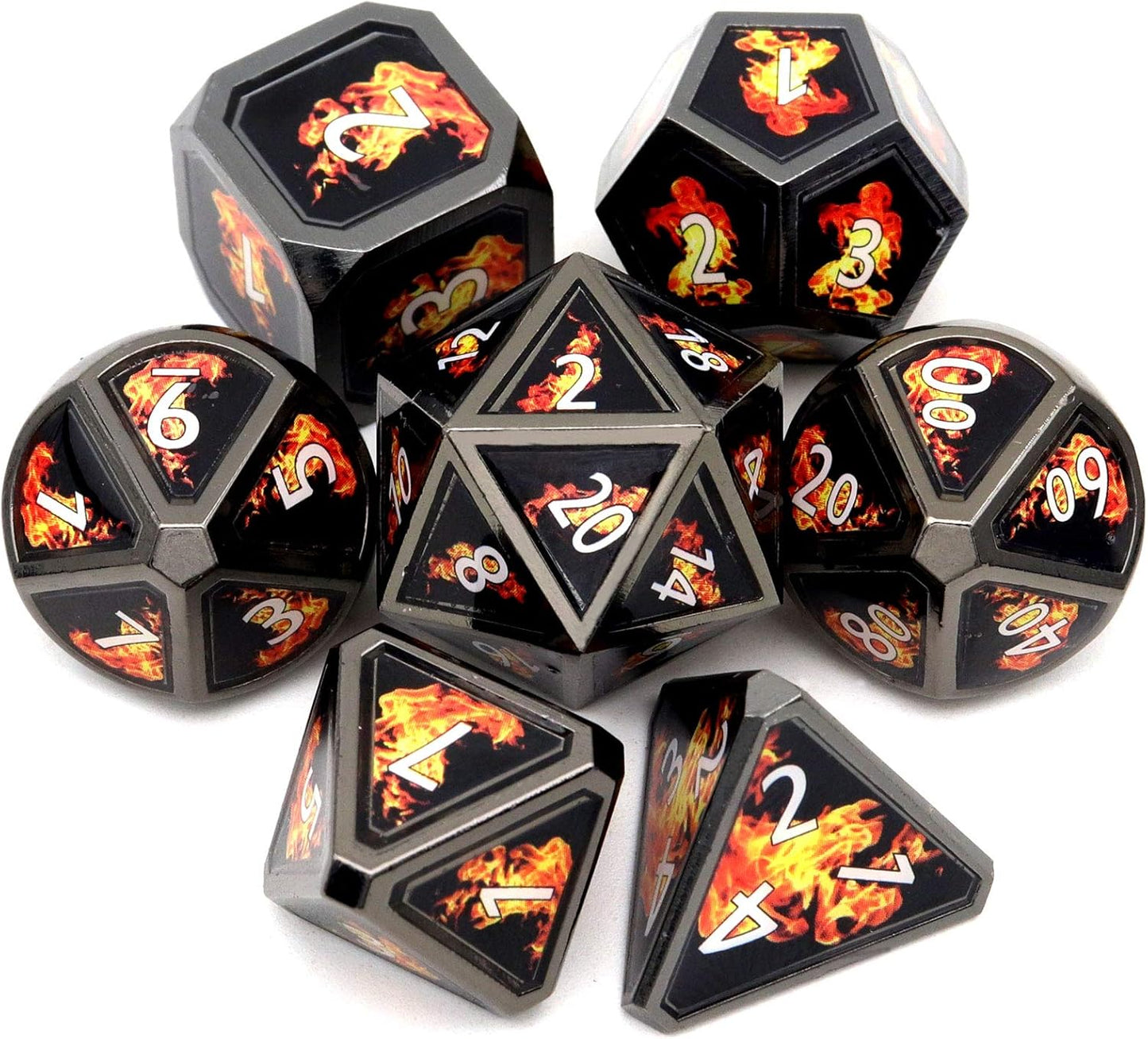 Haxtec Fire Bolt Real Scene Metal DND Dice Set Black Polyhedral Metal Dice for D&D Compatible with Dungeons and Dragons Gifts TTRPG Games-Dark Fire